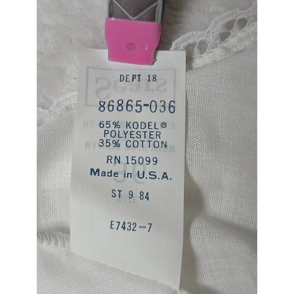 Vtg 1984 White Chemise Slip Dress Cotton Blend Swiss Eyelet Lace Sears Size 36 M